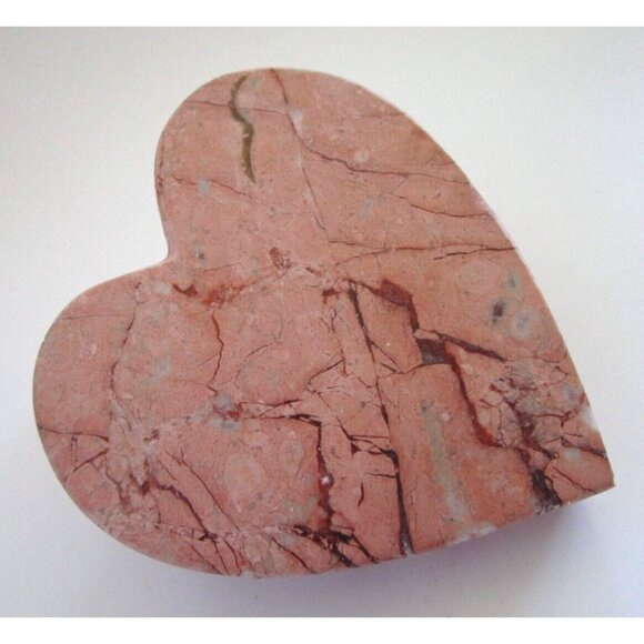 Mexican Souvenir White Alabaster Birds Pink Granite Stone Heart Ashtray Handmade - Picture 8 of 11